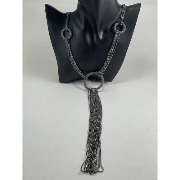 Joan Rivers Multichain And Circles 29 inch Necklace Rhinestone Dark Silver Tone - Picture 10 of 16